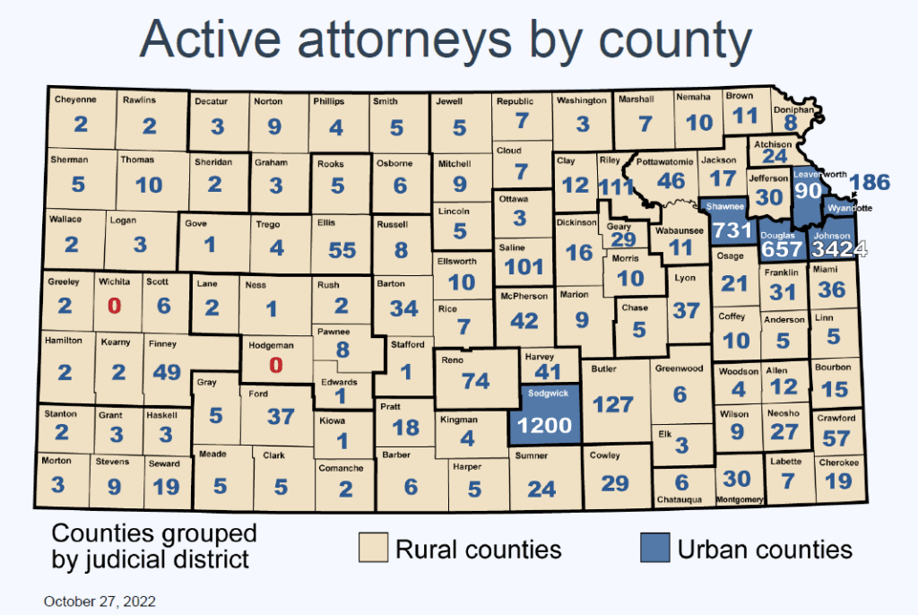 map of attorneys in Kansas by county